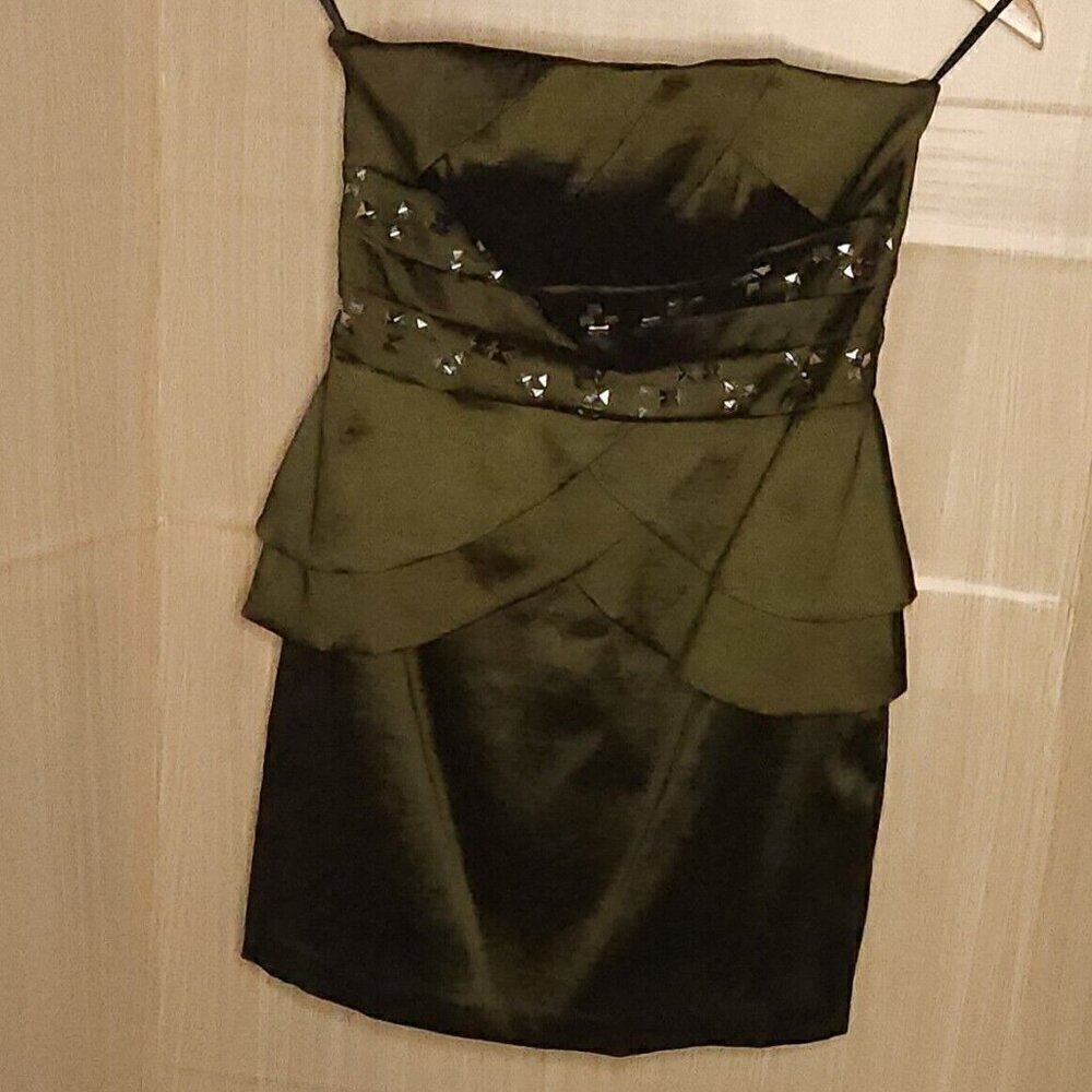 Jessica McClintock Green Strapless Dress Studded Detail 10